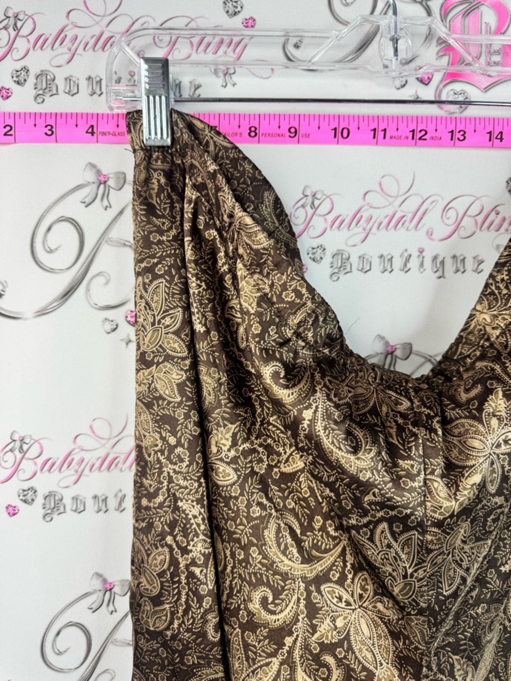 Reitmans pants flare leg flowy gold shiny Brown Paisley-Print Wide Leg Pants - Picture 3 of 10